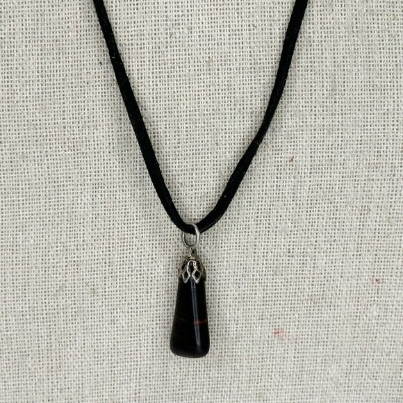 Striped Pendant on Black Cord Necklace - Picture 2 of 12